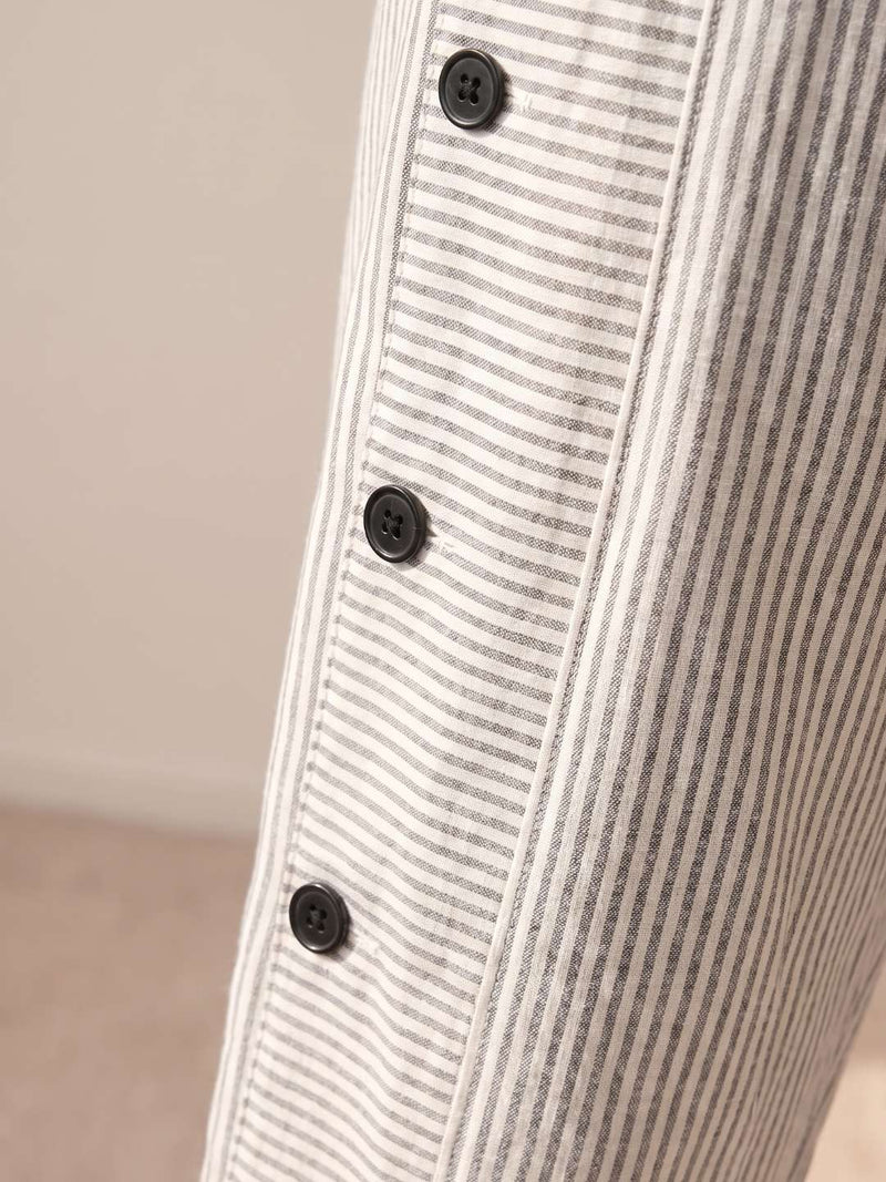 Straight striped pants with side buttons