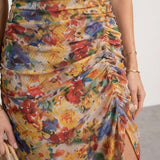 Ruched Printed Midi Dress