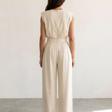 Fluid set of structured top and wide pants