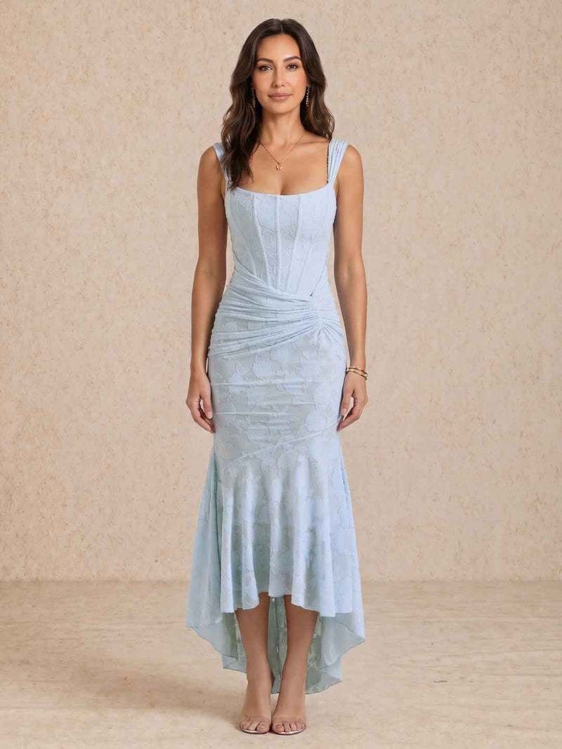 Midi dress with draping and square neckline