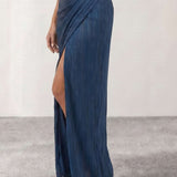 Pleated Shirt Dress with Slit