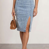 Denim dress with slit