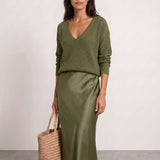 Satin midi dress with included sweater