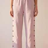 Straight striped pants with side buttons