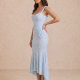 Midi dress with draping and square neckline