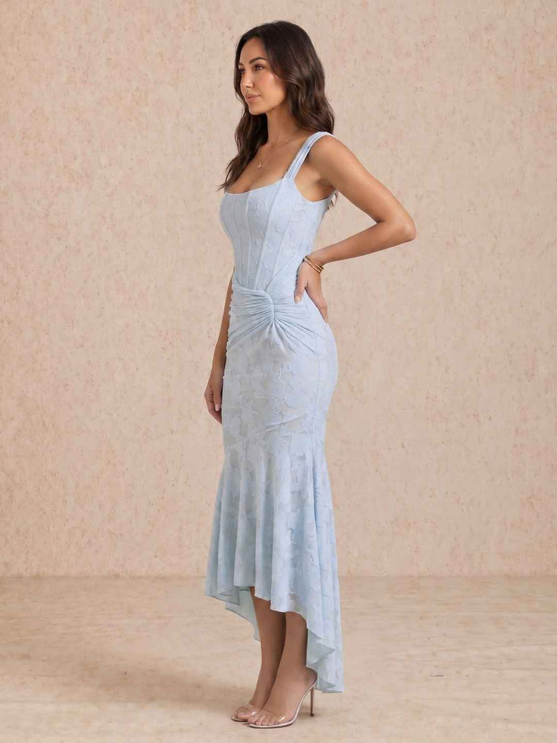 Midi dress with draping and square neckline