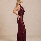 Long sequin dress with halter neckline