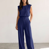 Fluid set of structured top and wide pants