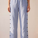 Straight striped pants with side buttons