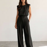 Fluid set of structured top and wide pants