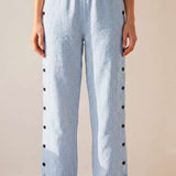 Straight striped pants with side buttons