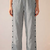 Straight striped pants with side buttons