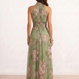 Long dress with halter neck and floral print
