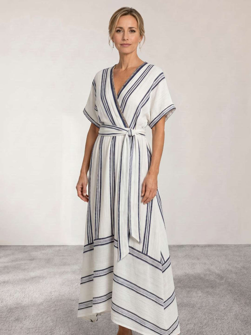 Crossed midi dress with belt