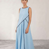Flowy long dress with structured detail