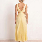 Midi pleated dress with V-neck