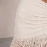 Asymmetrical midi dress with fringes
