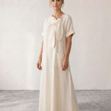 Fluid midi dress with neck tie