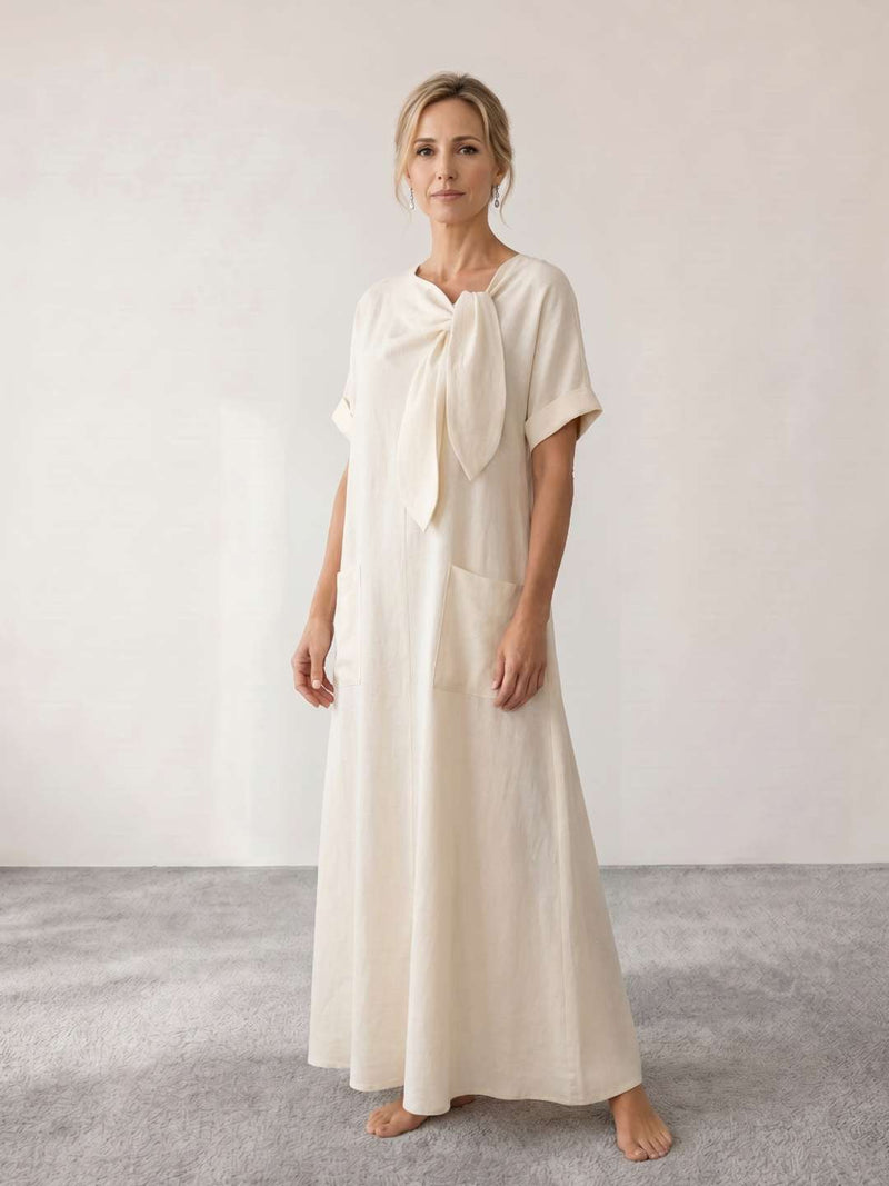 Fluid midi dress with neck tie