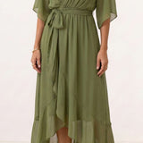 Crossed midi dress with belt