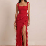 Asymmetrical dress with ruffles