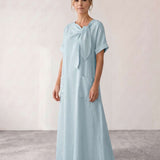Fluid midi dress with neck tie