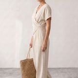Fluid long dress with draping