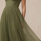 Pleated Midi Dress with Straps