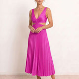 Midi pleated dress with V-neck