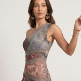 Printed tulle dress with ruffles