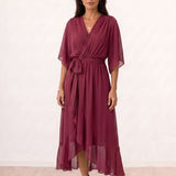 Crossed midi dress with belt