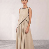 Flowy long dress with structured detail