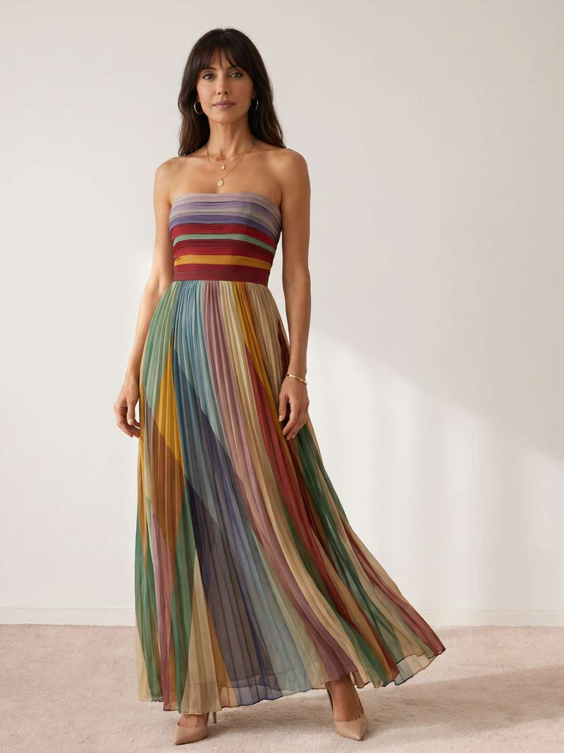 Multicolor Pleated Maxi Dress
