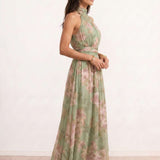 Long dress with halter neck and floral print