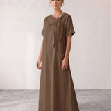 Fluid midi dress with neck tie