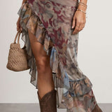 Printed tulle dress with ruffles