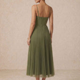 Pleated Midi Dress with Straps