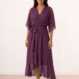 Crossed midi dress with belt