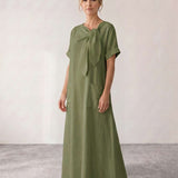 Fluid midi dress with neck tie