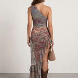 Printed tulle dress with ruffles