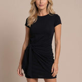 Short fitted dress with side draping