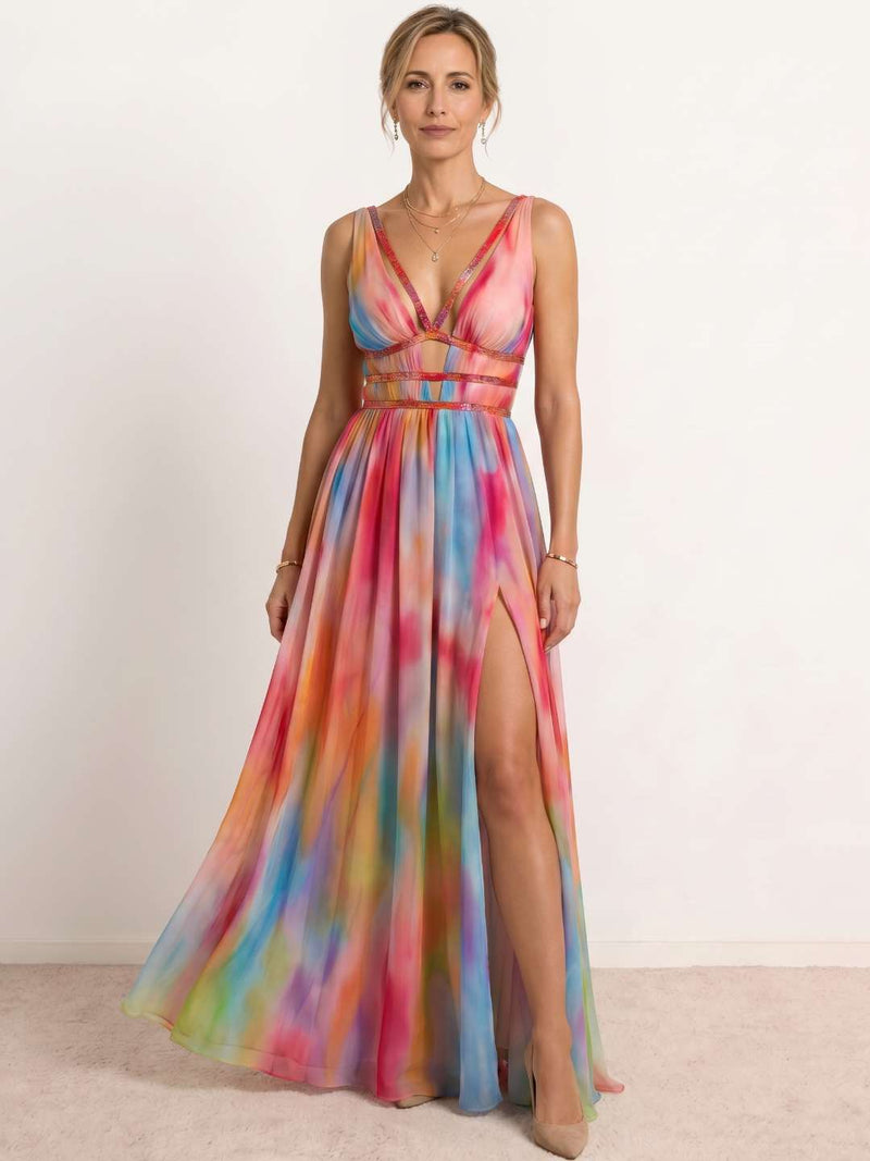 Multicolored Printed Long Dress