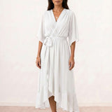 Crossed midi dress with belt