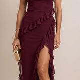 Asymmetrical dress with ruffles