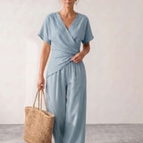 Fluid long dress with draping