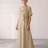 Fluid midi dress with neck tie