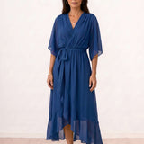 Crossed midi dress with belt