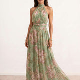 Long dress with halter neck and floral print
