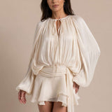 Flowy short dress with wide sleeves
