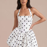 Short polka dot dress with voluminous skirt